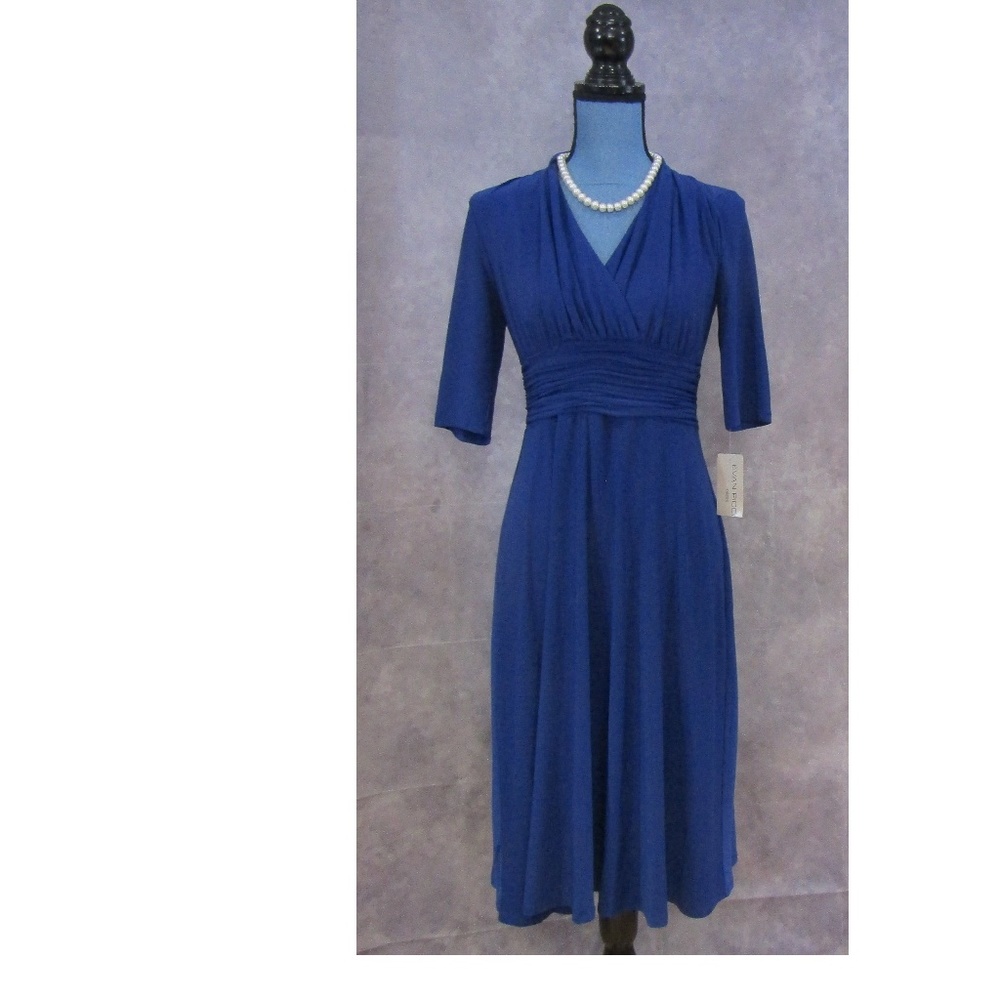 NEW Evan Picone Surplice Cobalt Blue Ruched Dress